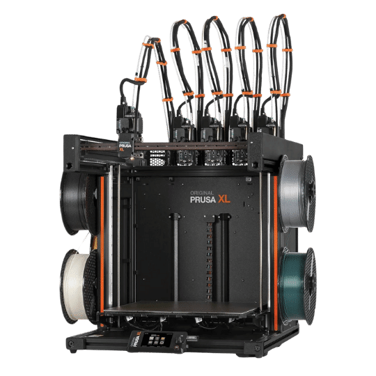 This is the newest high-end Prusa XL 3d printer with 5 heads to print different materials at the same time and within one 3d print.