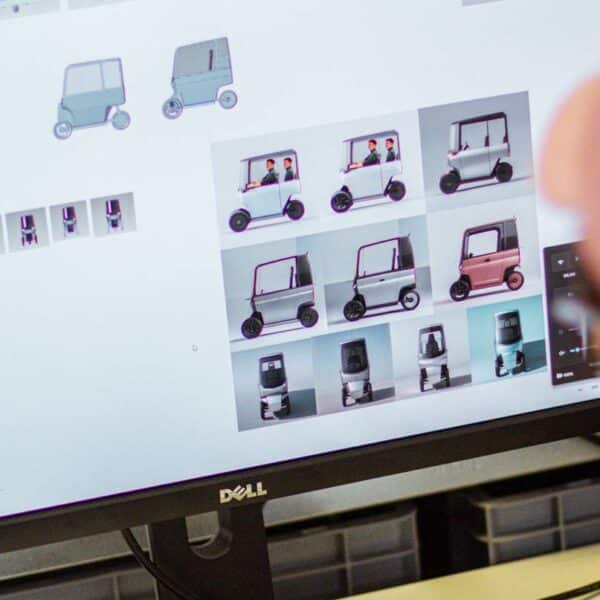 This is the prototype of the micro mobility solution of OTO's sustainable three-wheel electric cabin scooter.