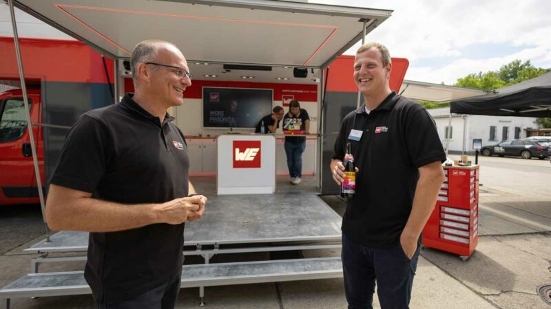 The Würth Elektronik show truck in front of the MotionLab.Berlin coworking space and makerspace in Berlin Alt-Treptow.
